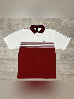 Vintage Y2K Oakley Men’s Scatter Skull Mens White/Maroon Polo Shirt